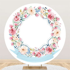 Lofaris White Wall Pink Floral Round Backdrop For Birthday