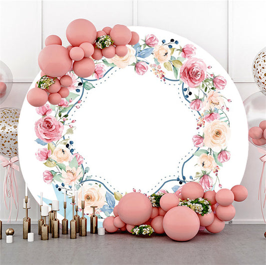 Lofaris White Wall Pink Floral Round Backdrop For Birthday