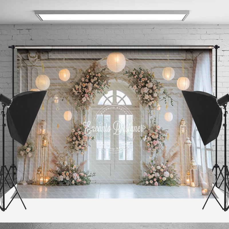 Lofaris White Window Door Lantern Flower Wedding Backdrop