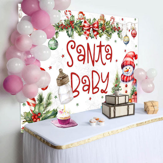 Lofaris White Winter Christmas Snowman Santa Baby Backdrop