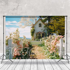 Lofaris White Wood Fence Flower House Photo Spring Backdrop