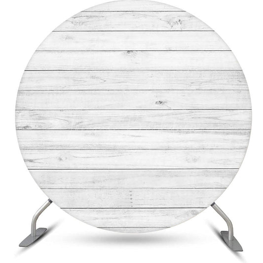 Lofaris White Wooden Textured Wall Circle Birthday Backdrop