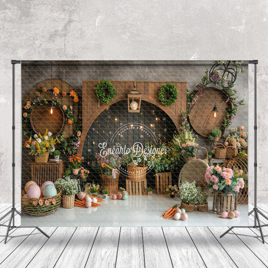 Lofaris Whitish Brown Retro Black Arch Easter Photo Backdrop