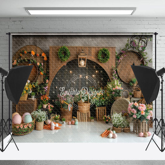 Lofaris Whitish Brown Retro Black Arch Easter Photo Backdrop