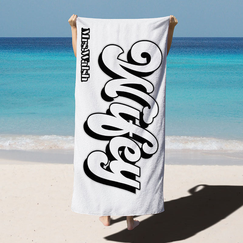 Lofaris Wifey Hubby Simple Custom Name Couple Beach Towel