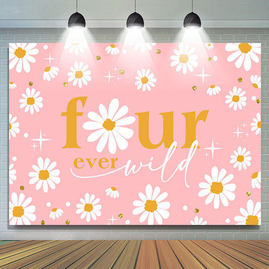Lofaris Wild Daisy Four Ever Pink Happy Birthday Backdrop