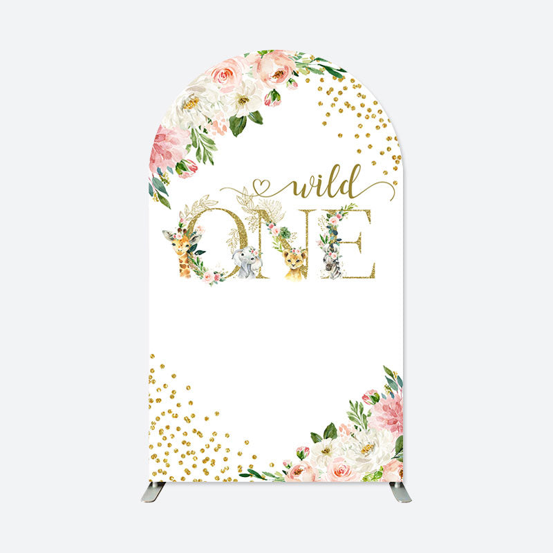 Lofaris Wild One Gold Floral Birthday Double Arch Backdrop