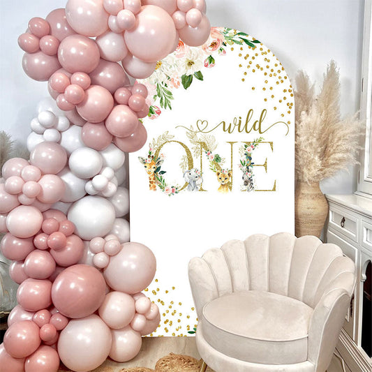 Lofaris Wild One Gold Floral Birthday Double Arch Backdrop