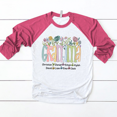 Lofaris Wildflower Grandma Kids Custom Name Baseball Shirt