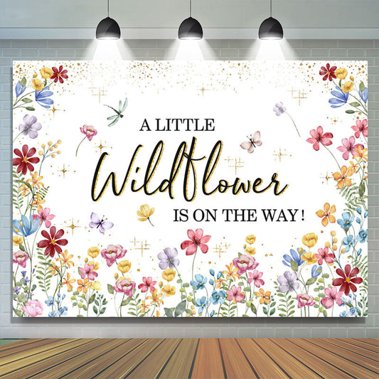 Lofaris Wildflower On The Way Sparkling Baby Shower Backdrop