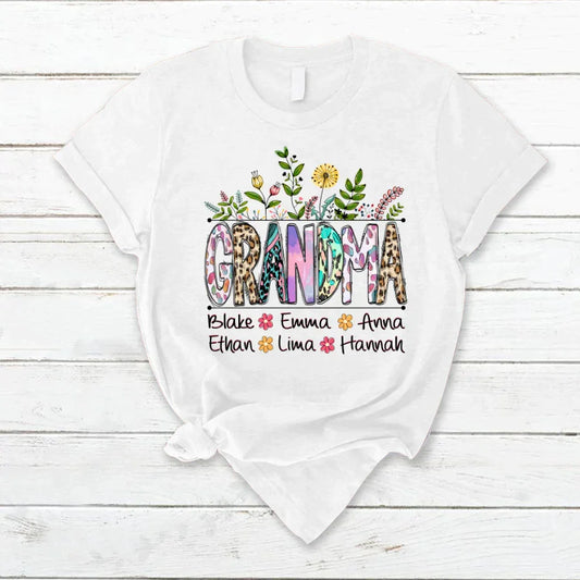 Lofaris Wildflowers Leopard Art Grandma And Kids T - Shirt