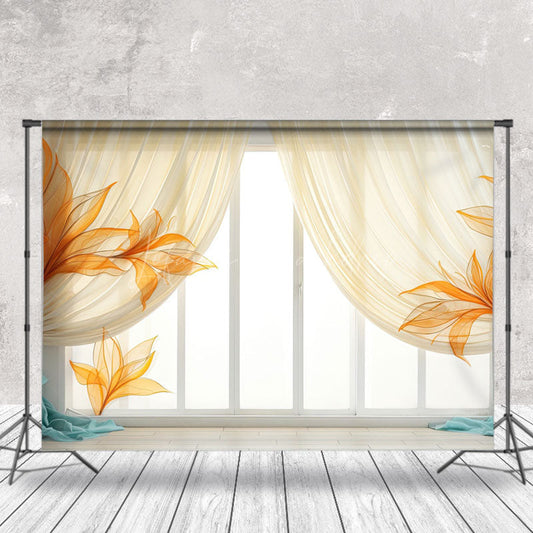 Lofaris Window And Door Orange Yellow Curtain Floor Backdrop