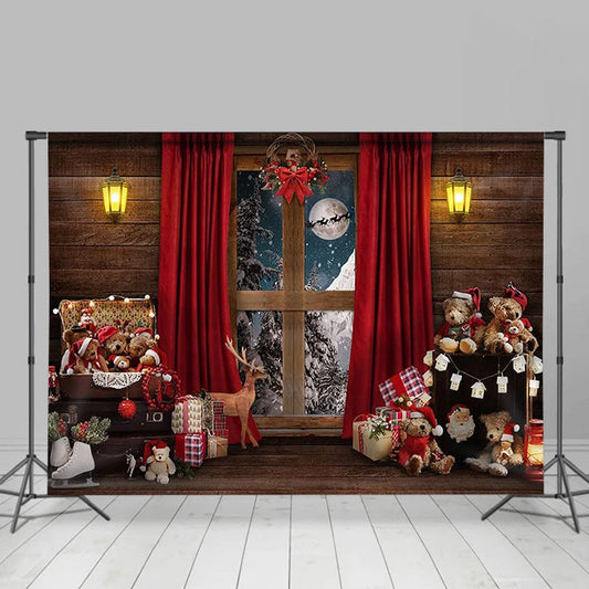 Lofaris Window Bear Moon Elk Christmas Photography Backdrop