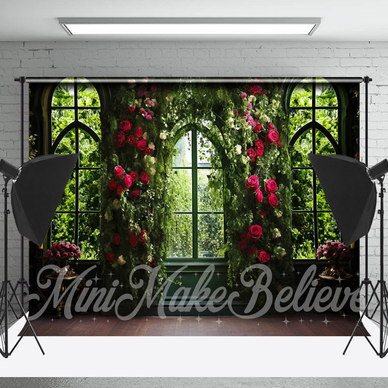Window Interior Photo Backdrop Decorated With Flowers - Lofaris