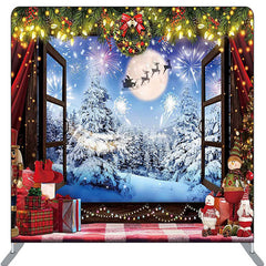Lofaris Window Moon Snow Pine Lights Christmas Decor Backdrop