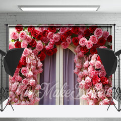 Lofaris Window Purple Curtain Red Pink Rose Photo Backdrop