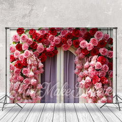 Lofaris Window Purple Curtain Red Pink Rose Photo Backdrop