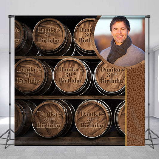 Lofaris Wine Cask Custom Photo Birthday Repeat Backdrop