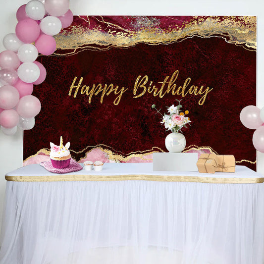 Lofaris Wine Red Gold Glitter Abstract Birthday Backdrop