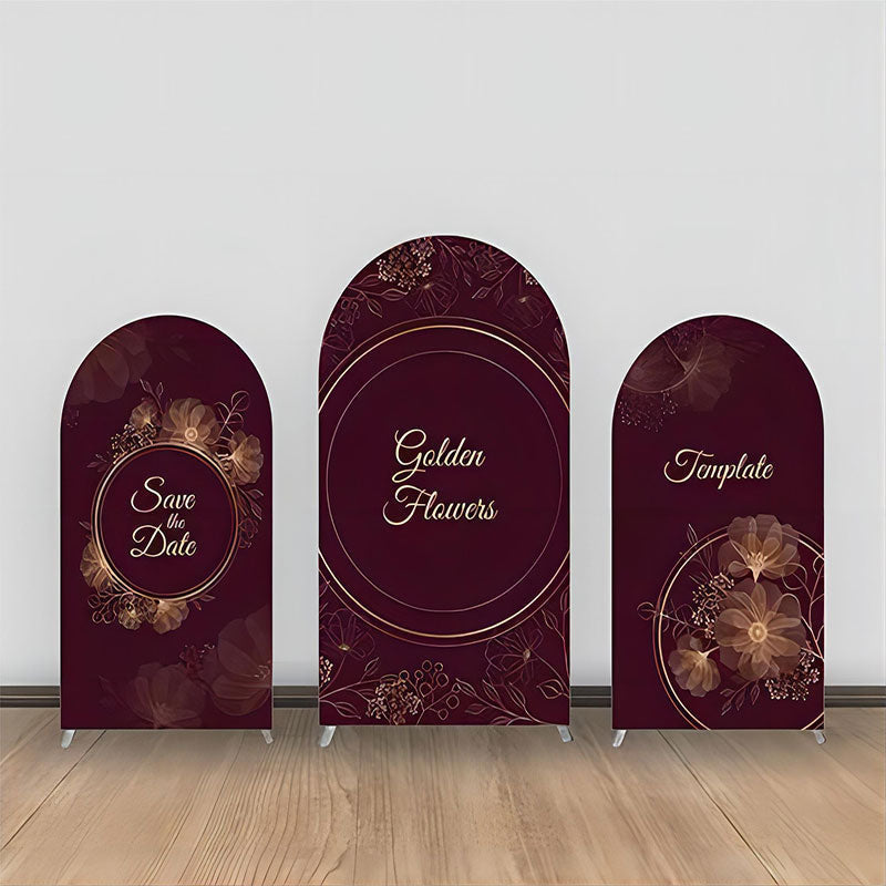 Lofaris Wine Red Golden Line Floral Leaves Arch Backdrop Kit