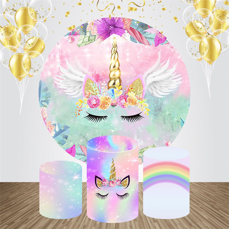 Lofaris Wing Floral Unicorn Circle Backdrop Kit For Birthday