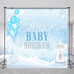 Lofaris Winter Blue Balloon Custom Name Baby Shower Backdrop
