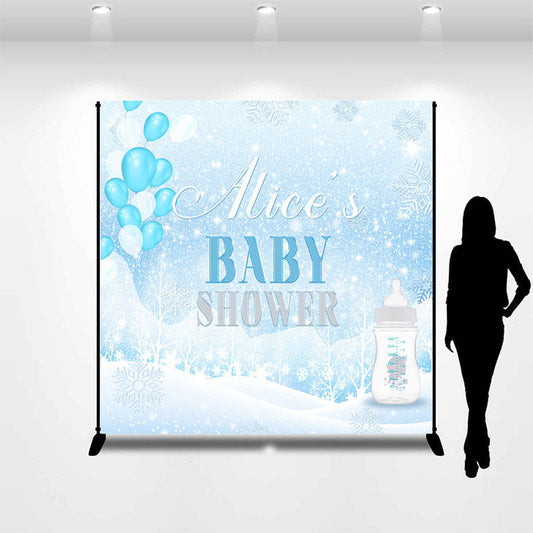 Lofaris Winter Blue Balloon Custom Name Baby Shower Backdrop