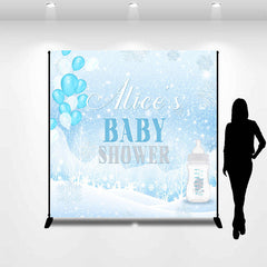 Lofaris Winter Blue Balloon Custom Name Baby Shower Backdrop