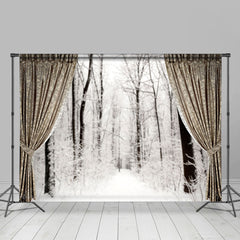 Lofaris Winter Curtain Snow Forest Photo Booth Backdrop