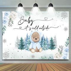 Lofaris Winter Forest Teddy Bear Floral Baby Shower Backdrop