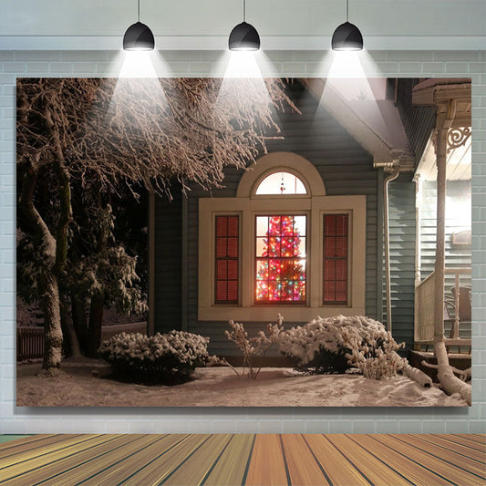 Lofaris Winter Front Yard Night Christmas Tree Backdrop