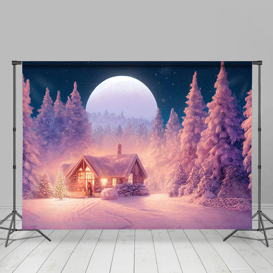 Lofaris Winter Night Cedar Forest Warm House Christmas Backdrop