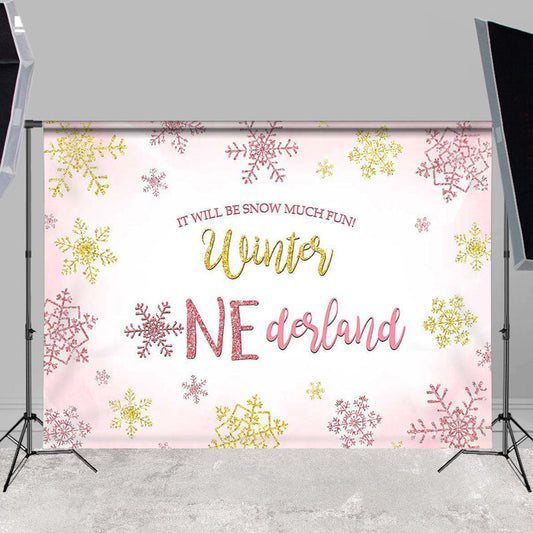 Lofaris Winter Onederland Pink Snowflake Birthday Backdrops for Girl