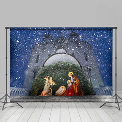 Lofaris Winter Snow Night Nativity Photo Christmas Backdrop