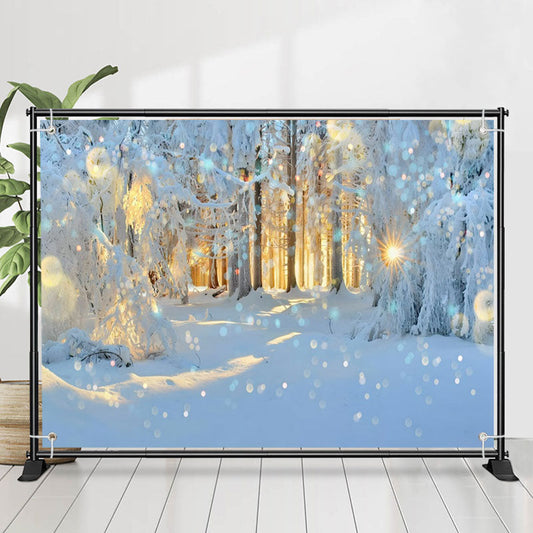 Lofaris Winter Snowy Forest Glitter Sun Birthday Backdrop