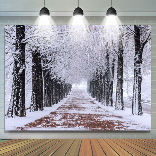 Lofaris Winter Sonw Forest Path Backdrop For Photo Shoot