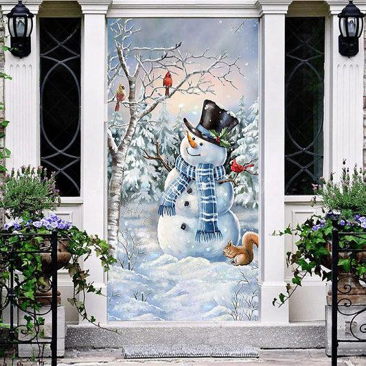 Lofaris Winter Tree Snowman Squirrel Christmas Door Cover