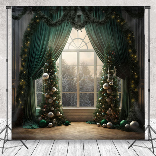 Lofaris Winter Window Trees Backdrop For Christmas Photo