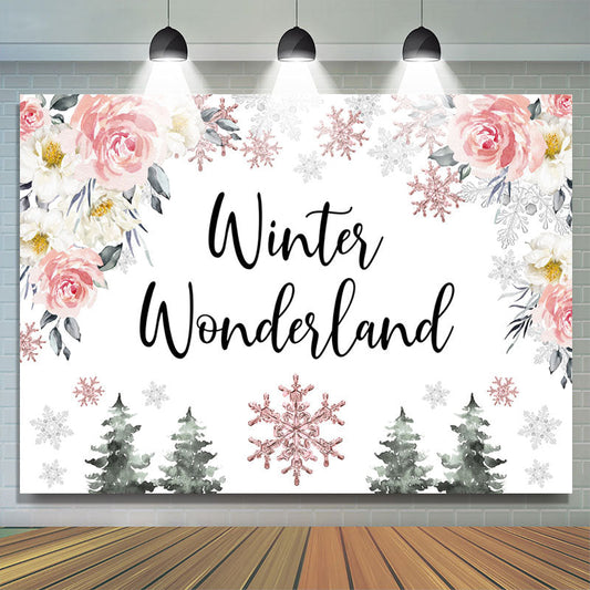 Lofaris Winter Wonderland Floral Snowflake Pine Backdrop