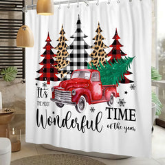 Lofaris Wonderful Time Truck Tree Christmas Shower Curtain