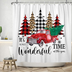 Lofaris Wonderful Time Truck Tree Christmas Shower Curtain