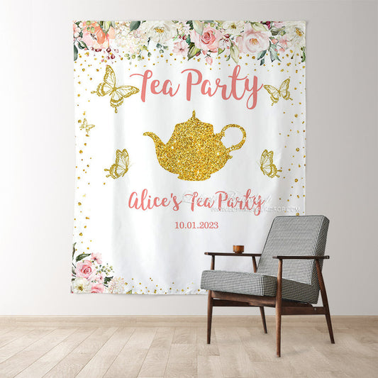 Lofaris Wonderland Butterfly Golden Dots Tea Party Backdrop