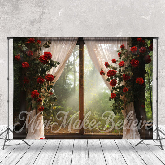 Lofaris Wonderland Red Rose Vine Window Floral Backdrop