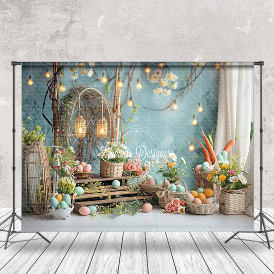Lofaris Wood Arch Bluish Wall Bokeh Floral Easter Backdrop