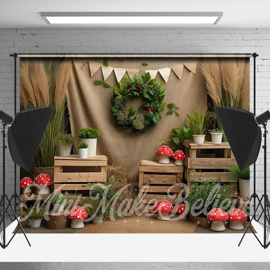 Lofaris Wood Green Plant Linen Birthday Cake Smash Backdrop