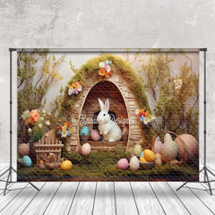 Lofaris Wood Rabbit Hole Colorful Egg Floral Easter Backdrop