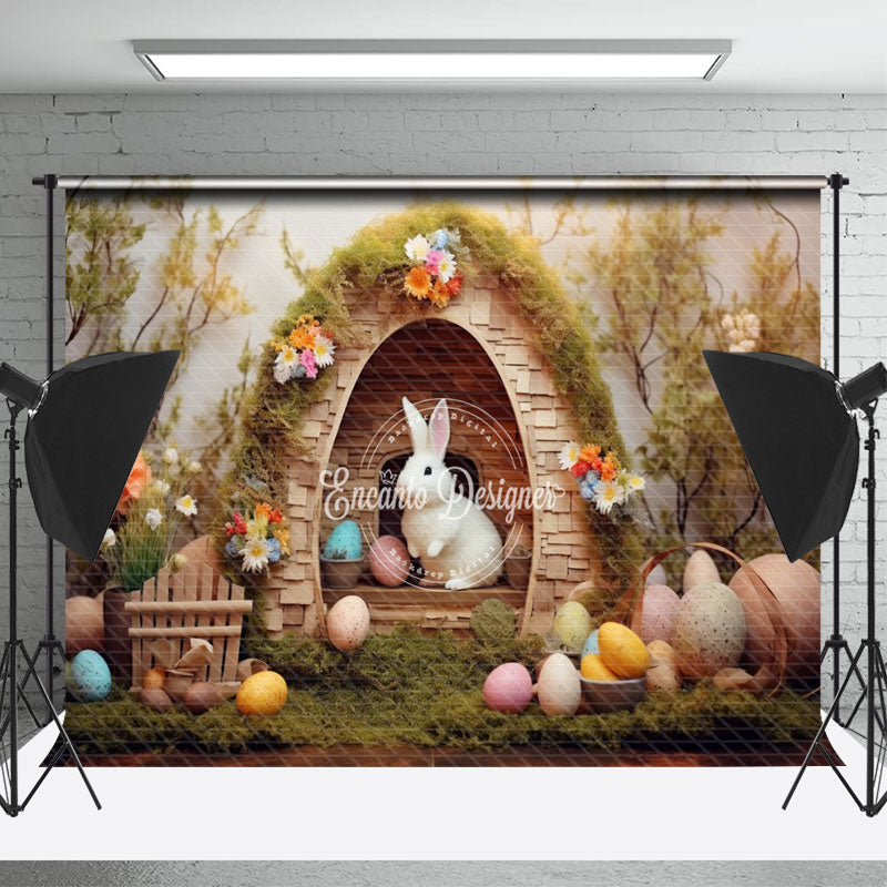 Lofaris Wood Rabbit Hole Colorful Egg Floral Easter Backdrop