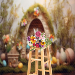Lofaris Wood Rabbit Hole Colorful Egg Floral Easter Backdrop