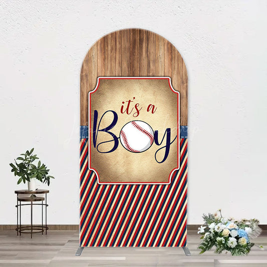 Lofaris Wood Red Black Stripe Boy Arch Baby Shower Backdrop