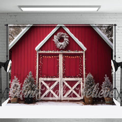 Lofaris Wood Red House Door Abies Merry Christmas Backdrop